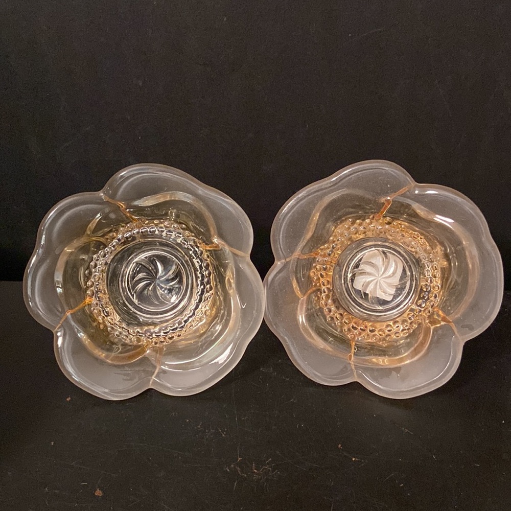 Mikasa Votive Flower Blossom Amber Glass Candle Holders